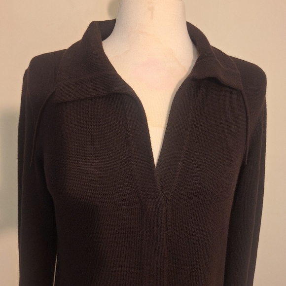 Eileen Fisher Peruvian Organic Cotton Tied Collar Hidden Snap Front Cardigan - Picture 2 of 8